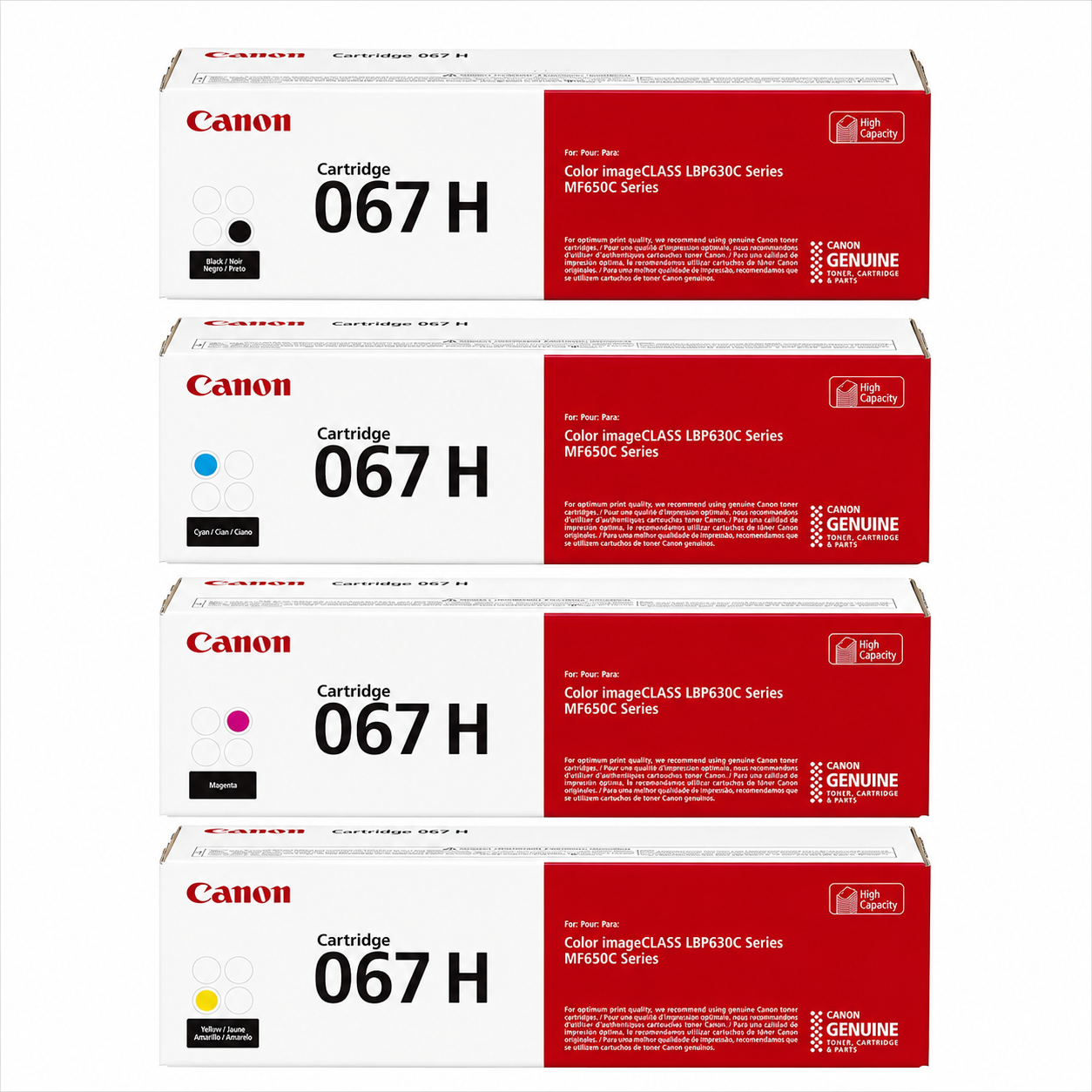 Canon 067H Genuine High Yield Toner Cartridge 4-Pack (Black, Cyan, Magenta, Yellow)