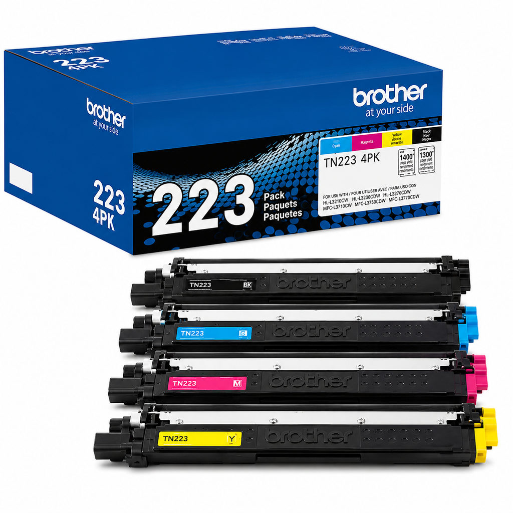 Brother Genuine TN223 Standard Yield Toner Cartridge 4-Pack (Black, Cyan, Magenta, Yellow)