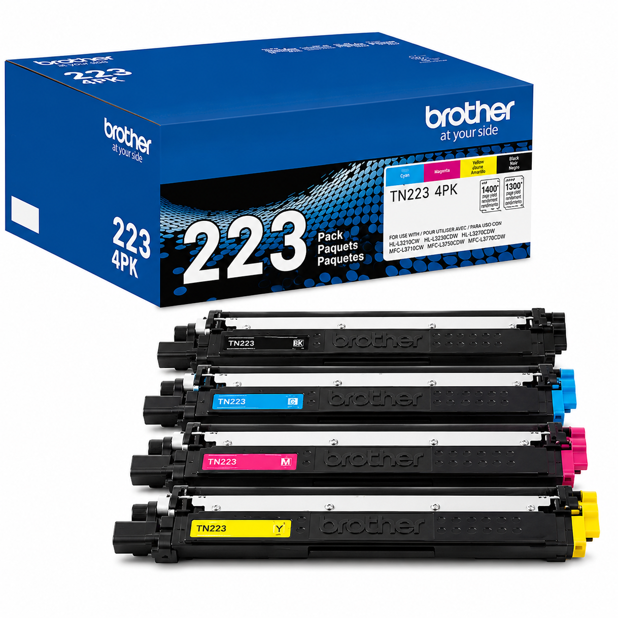 Brother Genuine TN223 Standard Yield Toner Cartridge 4-Pack (Black, Cyan, Magenta, Yellow)