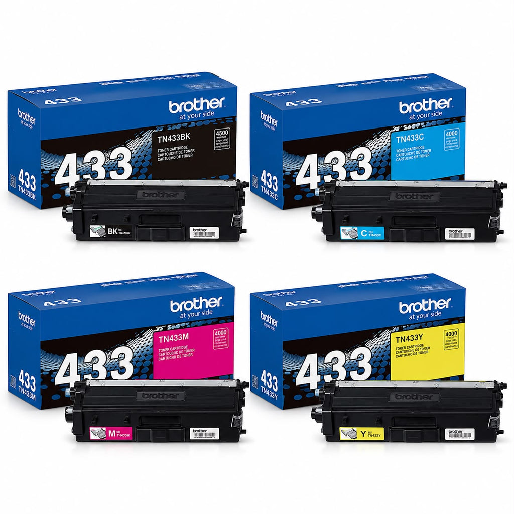 Brother Genuine TN433 High Yield Toner Cartridge 4-Pack (Black, Cyan, Magenta, Yellow)
