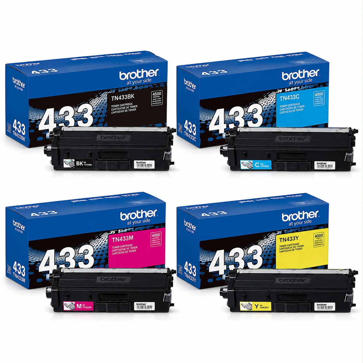 Brother Genuine TN433 High Yield Toner Cartridge 4-Pack (Black, Cyan, Magenta, Yellow)