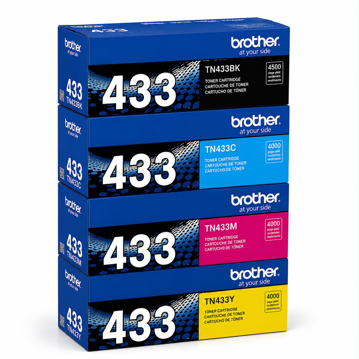 Brother Genuine TN433 High Yield Toner Cartridge 4-Pack (Black, Cyan, Magenta, Yellow)