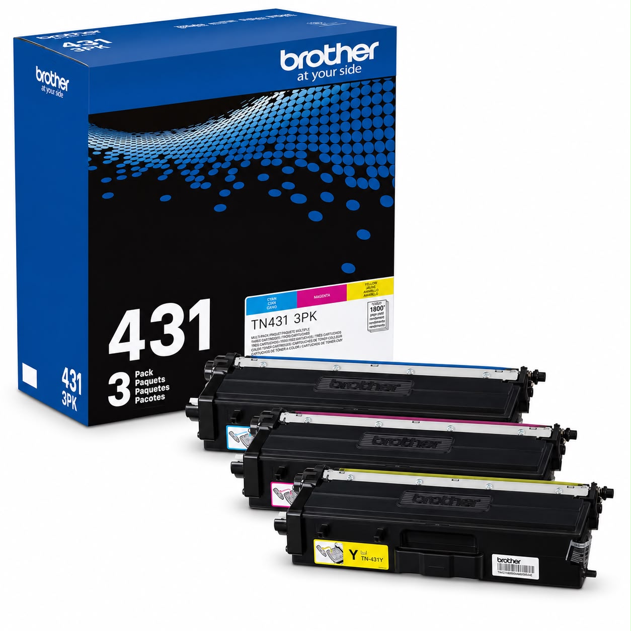 Brother Genuine TN431 Standard Yield Toner Cartridge 3-Pack (Cyan, Magenta, Yellow)