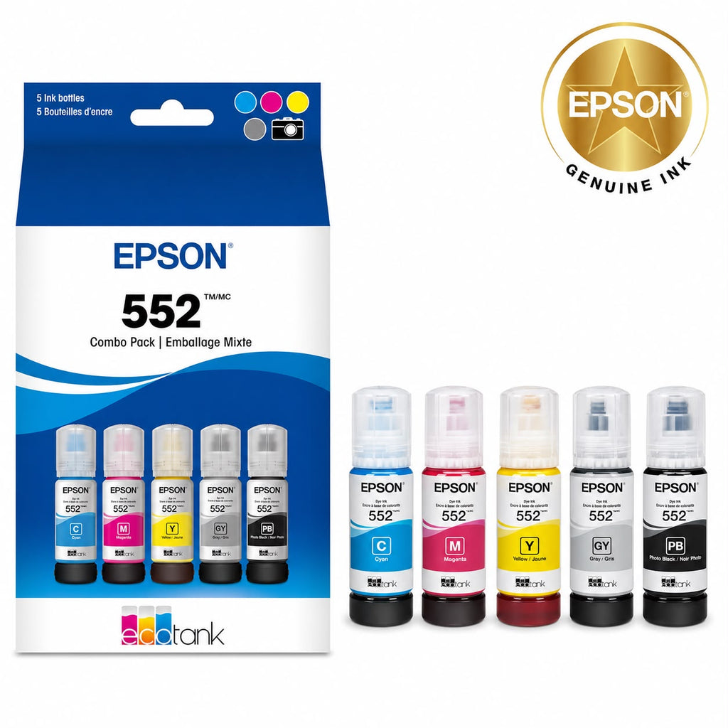 Epson 552 EcoTank Ink Bottle 5-Pack (Photo Black, Gray, Cyan, Magenta, Yellow)