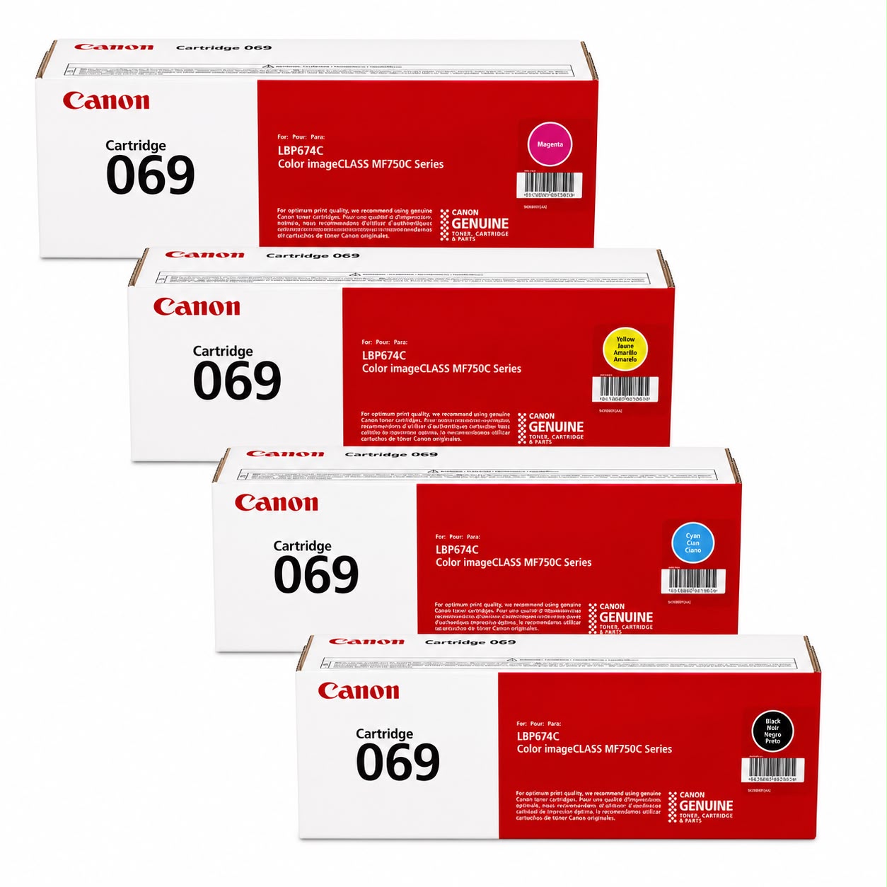 Canon Cartridge 069 Genuine Toner Cartridge 4-Pack Black, Cyan, Magenta, Yellow for Color imageCLASS MF750 Series