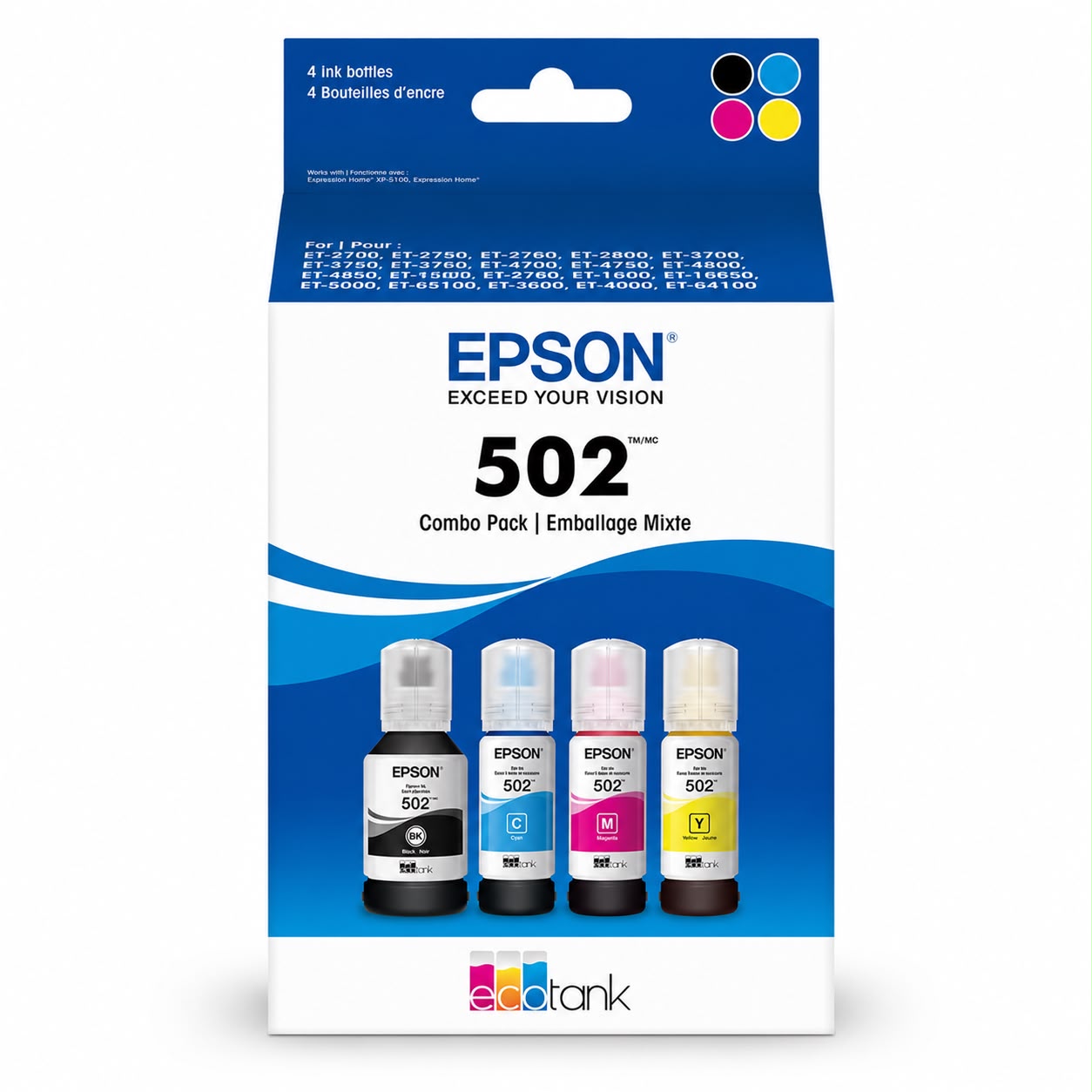 Epson 502 EcoTank Ink Bottle – Black, Color 3-Pack, or 4-Pack Set